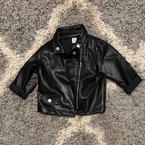 Kids PU Black Leather Jacket